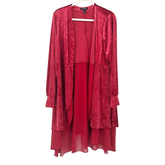 Torrid Romantic Layer Velvet Chiffon Mix Open Front Long Sleeve Kimono Size L - Picture 2 of 9
